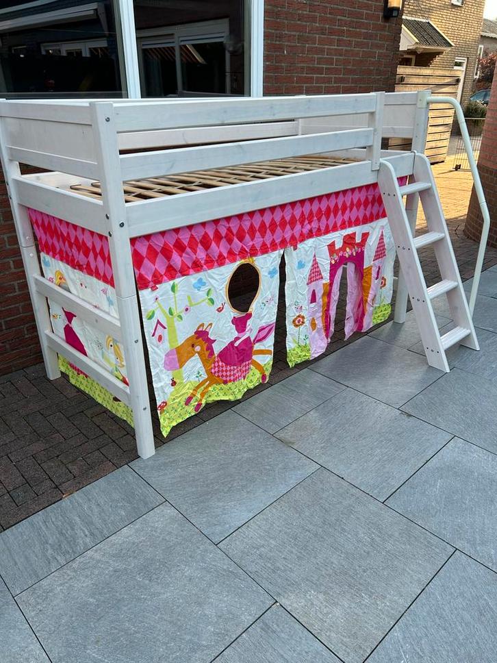 Flexa bed Verlengde Halfhoogslaper, Kinderen en Baby's, Kinderkamer | Bedden, Gebruikt, 180 cm of meer, 85 tot 100 cm, Hoogslaper of Stapelbed