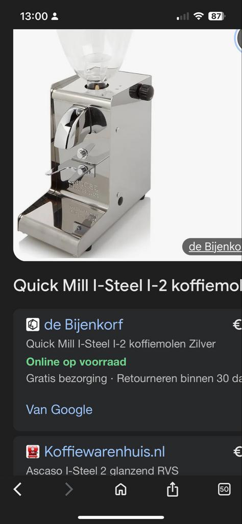 Ascaso I-Steel 2 Koffiemolen, Witgoed en Apparatuur, Koffiezetapparaten, Gebruikt, Koffiebonen, Overige modellen, 1 kopje, Ophalen of Verzenden