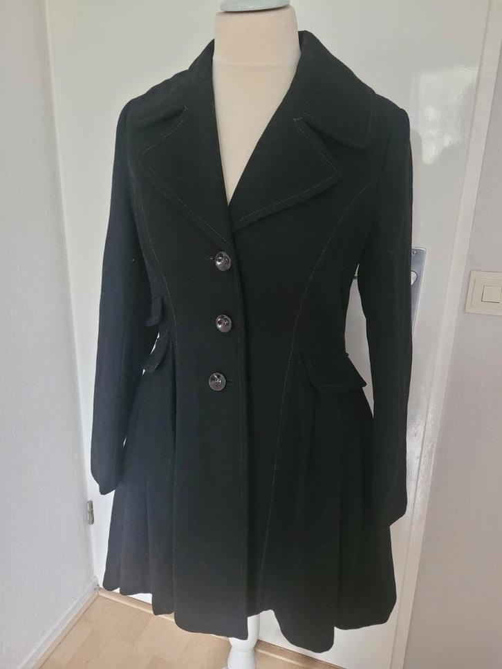 Prachtig getailleerde zwarte TopShop jas deels wol, Kleding | Dames, Jassen | Winter, Zo goed als nieuw, Maat 38/40 (M), Zwart