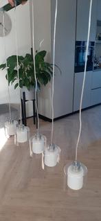 Hanglamp. 5 glazen kappen.RVS, Ophalen, Gebruikt, Glas, 75 cm of meer