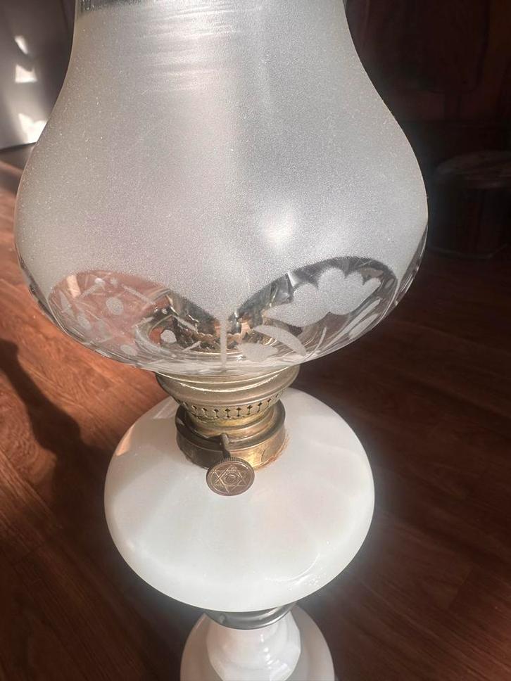 Antieke Olielamp met Glazen Kap, Antiek en Kunst, Antiek | Lampen, Ophalen