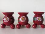 Vintage Zweedse houten bol kandelaars, hoogte 8,5 cm, Diversen, Kerst, Ophalen of Verzenden, Gebruikt