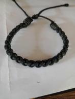 Armband met zwart gevlochten leer (Size: 17/22cm), Verzenden, Nieuw, Zwart, Leer