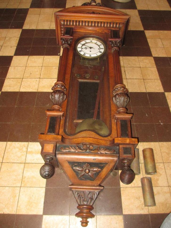 Antieke 3 gewichten klok Mooie Weense snaar regulateur 130cm, Antiek en Kunst, Antiek | Klokken, Ophalen