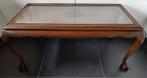 Antieke houten/rotan salontafel met glazen blad., Huis en Inrichting, Tafels | Salontafels, Ophalen, Gebruikt, 100 tot 150 cm