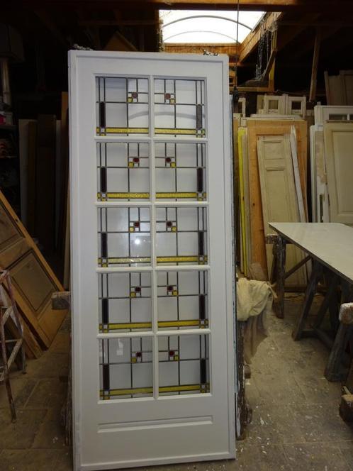 10-ruits antieke glas-in-lood (schuif-)binnendeur, 82x210 cm, Huis en Inrichting, Woonaccessoires | Overige, Gebruikt, Ophalen