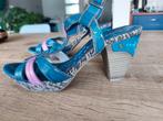 Mustang: slingback sandalen met hak blauw/roze maat 38, Overige kleuren, Zo goed als nieuw, Sandalen of Muiltjes, Ophalen of Verzenden