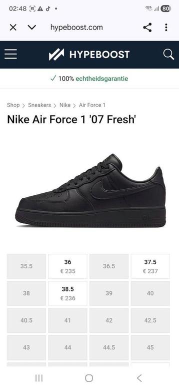 Nieuwe Nike Air Force 1 Zwart - Maat 38.5 beschikbaar voor biedingen