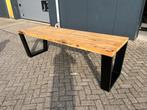 Handgemaakte Massief houten tafel met stalen poten, Ophalen, Gebruikt, ., 200 cm of meer