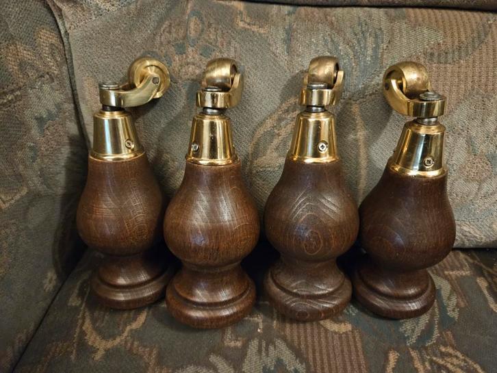 4 Houten Poten met Messing Zwenkwielen, Huis en Inrichting, Overige Huis en Inrichting, Ophalen of Verzenden