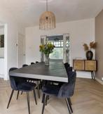 6 x Donkerblauw velours eetkamerstoelen, Huis en Inrichting, Stoelen, Ophalen, Gebruikt, Blauw, Vijf, Zes of meer stoelen