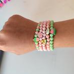 Armbanden set van 5 armbandjes roze en groen, Sieraden, Tassen en Uiterlijk, Armbanden, Met bedels of kralen, Ophalen of Verzenden