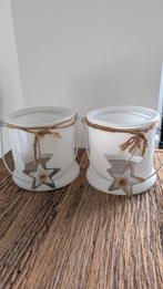 4 windlichten, 2 gratis wit/glas/ster, Ophalen of Verzenden, Zo goed als nieuw
