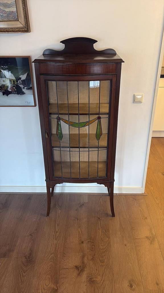 Antieke vitrinekast met glas-in-lood, Ophalen of Verzenden