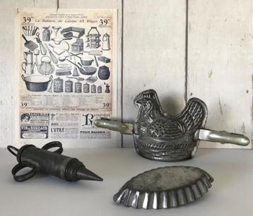 Vintage vertind metalen mal chocolade mal kip op mand beschikbaar voor biedingen