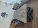 steigerhouten tafel met 6 stoelen, Huis en Inrichting, Tafels | Eettafels, Ophalen, Gebruikt, 200 cm of meer, 50 tot 100 cm