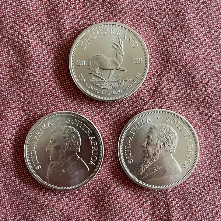 3 Zilveren Krugerrand Munten - 1 troy ounce, Postzegels en Munten, Edelmetalen en Baren, Zilver, Ophalen of Verzenden
