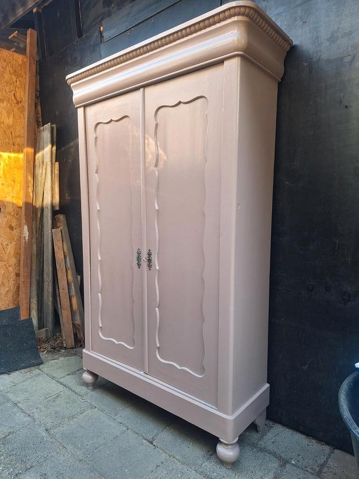 Roze/Taupe biedermeier linnenkast kledingkast, Antiek en Kunst, Antiek | Meubels | Kasten, Ophalen of Verzenden