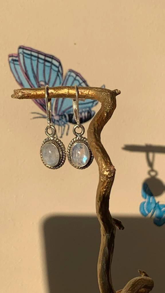 Maansteen regenboog geluk beschermt intuïtie harmonie balans, Sieraden, Tassen en Uiterlijk, Oorbellen, Nieuw, Zilver, Wit, Met edelsteen