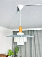 Vintage hanglamp teak hout metaal melkglas jaren 50/60, Ophalen, Vintage, Minder dan 50 cm, Gebruikt