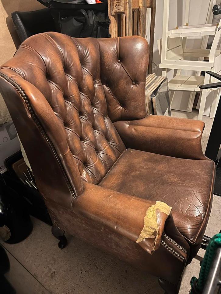Bruine leren stoel - Gratis ophalen, Huis en Inrichting, Fauteuils, Gebruikt, Leer, 75 tot 100 cm, Ophalen