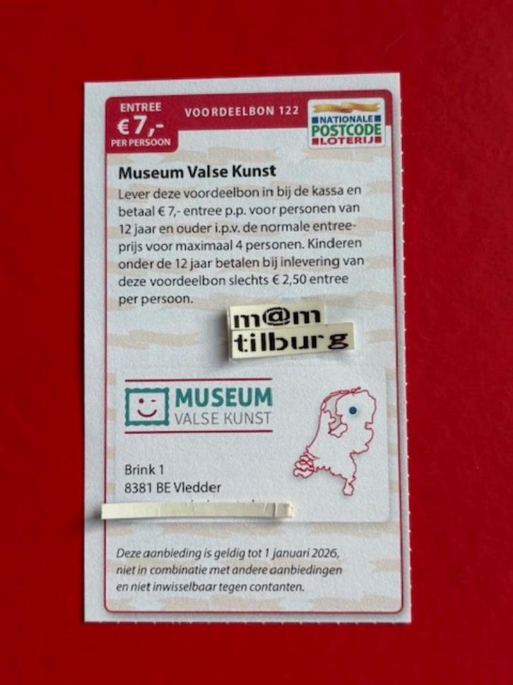 Voordeelbon 122 Museum Valse Kunst entree €7,- per persoon., Tickets en Kaartjes, Kortingen en Cadeaubonnen, Drie personen of meer