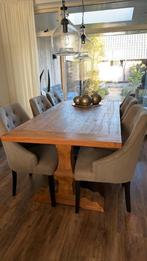 Eettafel met 6 eetstoelen, complete eethoek, Ophalen, Zo goed als nieuw, 4 tot 6 stoelen