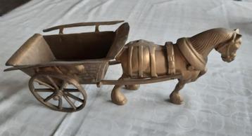 Messing - Geelkoperen paard met wagen beschikbaar voor biedingen