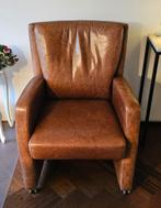 4 robuste eetkamerstoelen met armleuningen, van echte leder, Huis en Inrichting, Stoelen, Ophalen, Bruin, Leer, Zo goed als nieuw