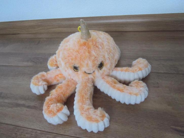 Orka Toys oranje/wit gemèleerde orka inktvis gouden eenhoorn, Kinderen en Baby's, Speelgoed | Knuffels en Pluche, Nieuw, Overige typen