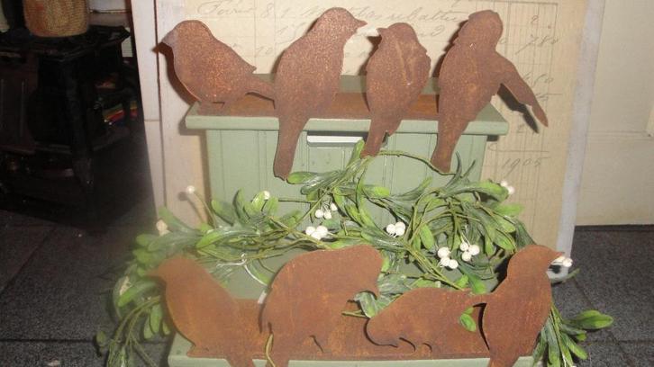 vogeltjes cortenstaal, Tuin en Terras, Tuinbeelden, Nieuw, Dierenbeeld, Metaal, Ophalen of Verzenden