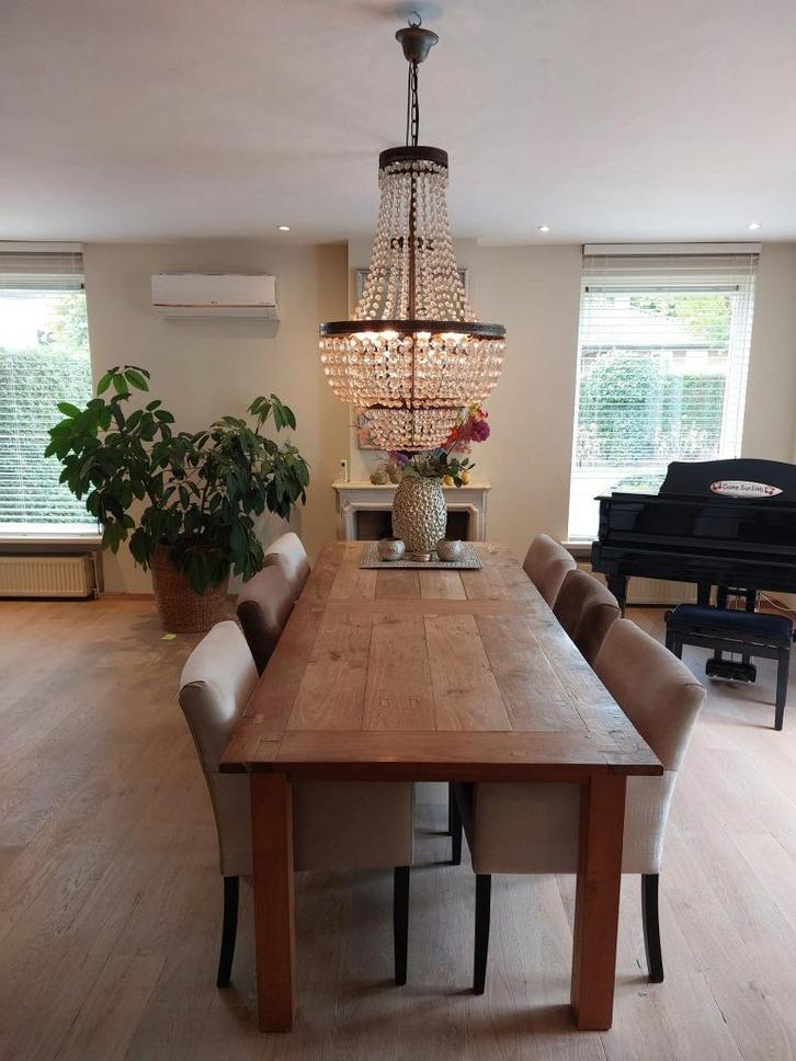 Massief teakhouten eettafel inclusief 6 luxe stoelen, Huis en Inrichting, Tafels | Eettafels, Zo goed als nieuw, 50 tot 100 cm