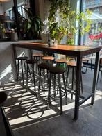 Set statafel met 8 krukken - industrieel eiken en staal, Huis en Inrichting, Barren, Ophalen, Gebruikt, Inclusief barstoelen