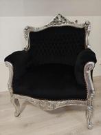 Barok Fauteuil Zwart Velvet Zilver, Antiek en Kunst, Ophalen