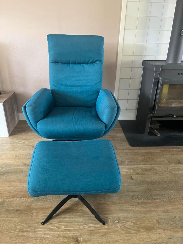 Trendhopper Thomas Fauteuil Petrol + Hocker, Huis en Inrichting, Fauteuils, Gebruikt, Stof, 75 tot 100 cm, Ophalen