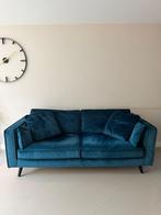 Goossens 3 zits bank ‘Suite’ - Velours blauw, Ophalen, Gebruikt, 100 tot 125 cm, Driepersoons