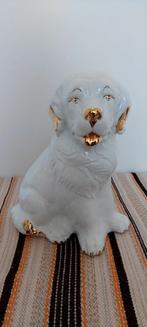 XXL Vintage beeld hond wit goud 35 cm, Ophalen of Verzenden, Zo goed als nieuw, Dier