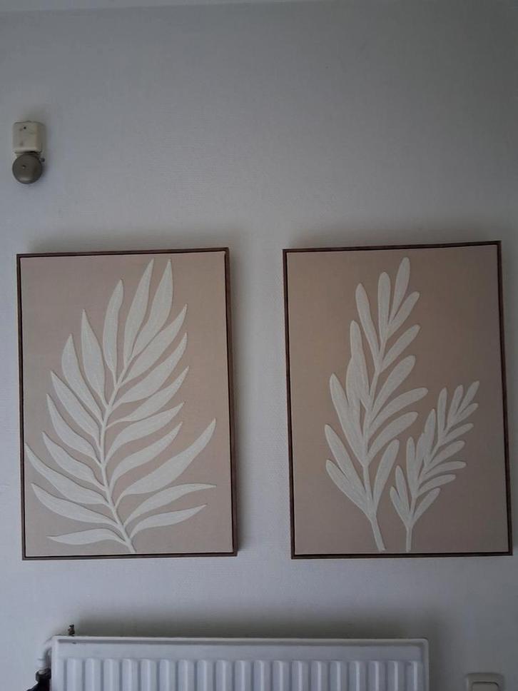 Set van 2 Wanddecoratie Schilderijen met Bladmotief, Antiek en Kunst, Kunst | Overige Kunst, Ophalen of Verzenden