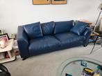 Donkerblauwe leren bank in zeer goede staat, Ophalen, Driepersoons, Zo goed als nieuw, Rechte bank