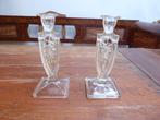 2 art deco persglazen kandelaars, Czechoslovakia