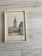 Ets/Tekening Grote Kerk Den Haag - Oude Toren, Antiek en Kunst, Kunst | Etsen en Gravures, Ophalen of Verzenden