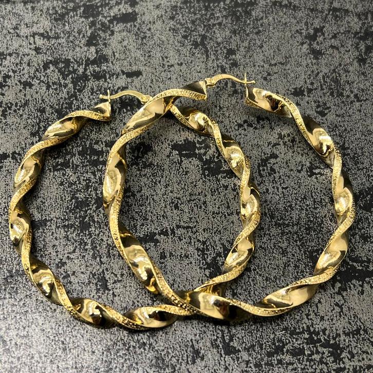 14 karaat wokkels oorbellen groot model, Sieraden, Tassen en Uiterlijk, Oorbellen, Nieuw, Goud, Ophalen of Verzenden