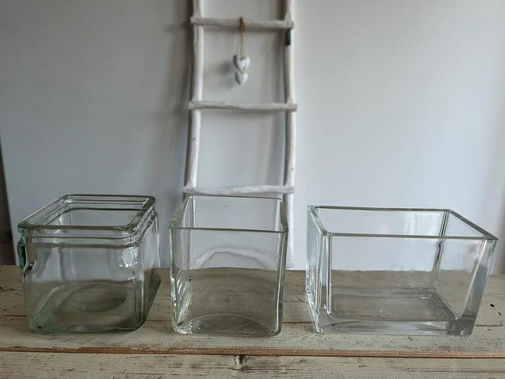 3 vierkante/rechhoekige glazen vazen / accubakken, Huis en Inrichting, Woonaccessoires | Vazen, Nieuw, Overige kleuren, Minder dan 50 cm