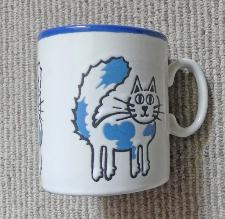 Just Mugs vintage kattenbeker Douwe Egberts wil blauw, Huis en Inrichting, Keuken | Servies, Gebruikt, Kop(pen) en/of Schotel(s)