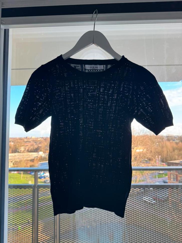 YU & ME zwart doorschijnend t-shirt met patroon maat S/M, Kleding | Dames, T-shirts, Zo goed als nieuw, Maat 36 (S), Zwart, Korte mouw