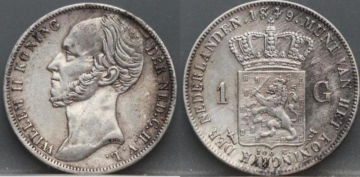 Schaarse 1 gulden 1849 Willem 2 - netjes!, Postzegels en Munten, Munten | Nederland, Losse munt, 1 gulden, Koning Willem II, Zilver