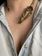 Slangen design choker met echt slangenleer en amber, Ophalen of Verzenden, Zo goed als nieuw, Bruin, Overige materialen