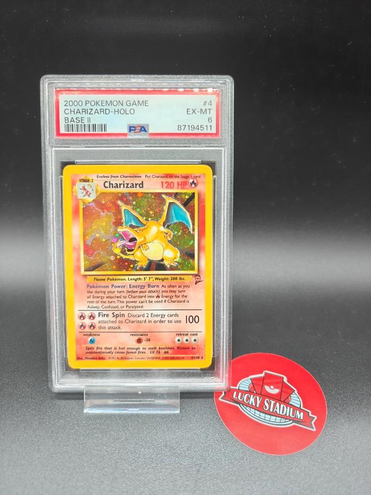 Pokemon Base 2 Charizard holo PSA 6, Hobby en Vrije tijd, Verzamelkaartspellen | Pokémon, Zo goed als nieuw, Losse kaart, Foil