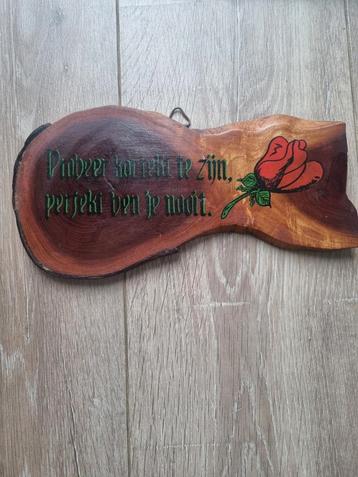 Vintage Houten Tegel Spreuk - Jaren 70/80 beschikbaar voor biedingen
