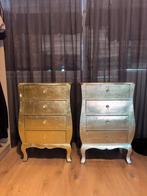 Gouden nachtkastjes met 4 lades, Huis en Inrichting, Kasten | Ladekasten, Minder dan 50 cm, Gebruikt, Ophalen of Verzenden, 3 of 4 laden